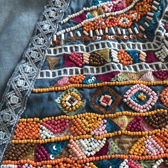 Boston Proper Gorgeous Beaded Chambray Dress 0 - Picture 12 of 16